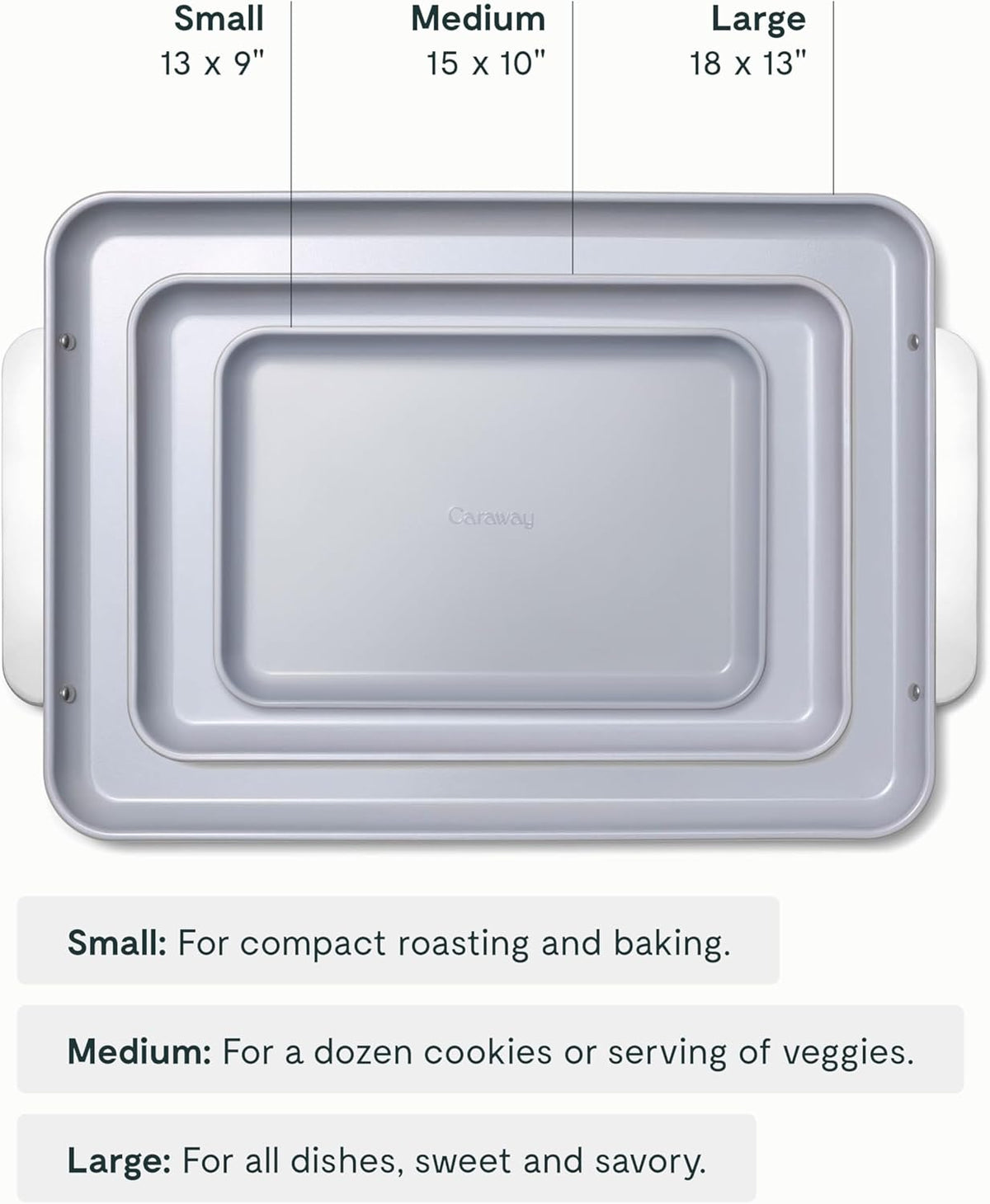 Caraway Non-Stick Ceramic Baking Sheet Trio - Naturally Slick Ceramic Coating - Non-Toxic, PTFE & PFOA Free - 18 x 13" Large, 15 x 10" Medium, & 9" x 13" Small - Slate