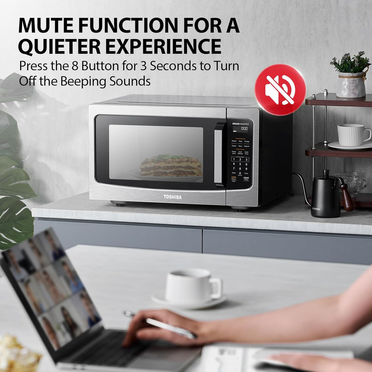 TOSHIBA ML-EM45PIT(SS) Countertop Microwave Oven with Inverter Technology, Kitchen Essentials, Smart Sensor, Auto Defrost, 1.6 Cu.ft, 13.6" Removable Turntable, 33lb.&1250W, Stainless Steel