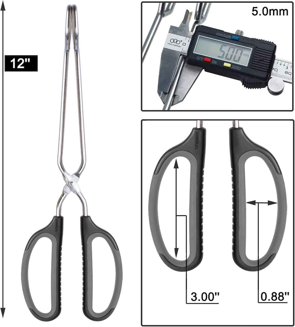 Scissor Tongs with Comfort-Grip Handle 12-Inch Cooking Tongs (Black Handle)