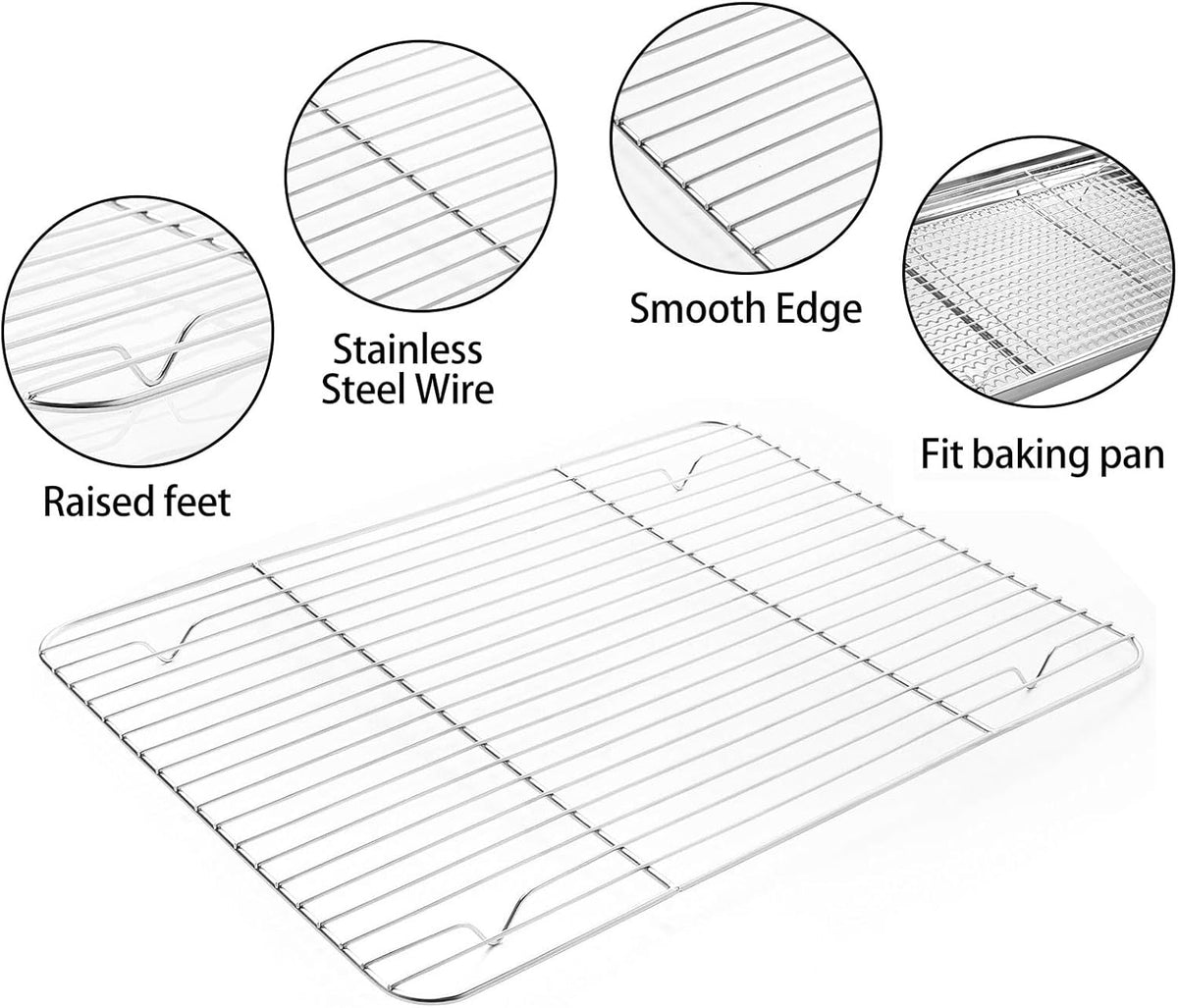 MCIRCO 6 Piece Stainless Steel Baking Sheet with Rack with Silicone Baking Mat Set (2 Pans + 2 Racks + 2 Mats), 12.4 x 9.6 x 1 Inch Cookie Sheet with Cooling Rack, Easy Clean