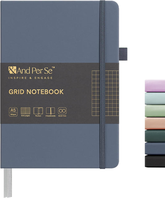 &And Per Se Graph Journal Notebook, 160 Pages, 5.7 x 8 inches College Ruled Thick Paper Notebook Journals for Writing, Grid Hardcover Notebook(1 Pack, Dark Blue)