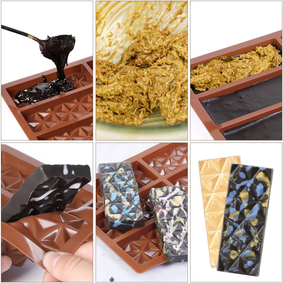 Chocolate Bar Molds Deep Silicone Break-Apart Chocolate Nonstick Protein and Energy Thick Candy Bar Mold Wax Melt Mold 1 Pack Pyramid Shape