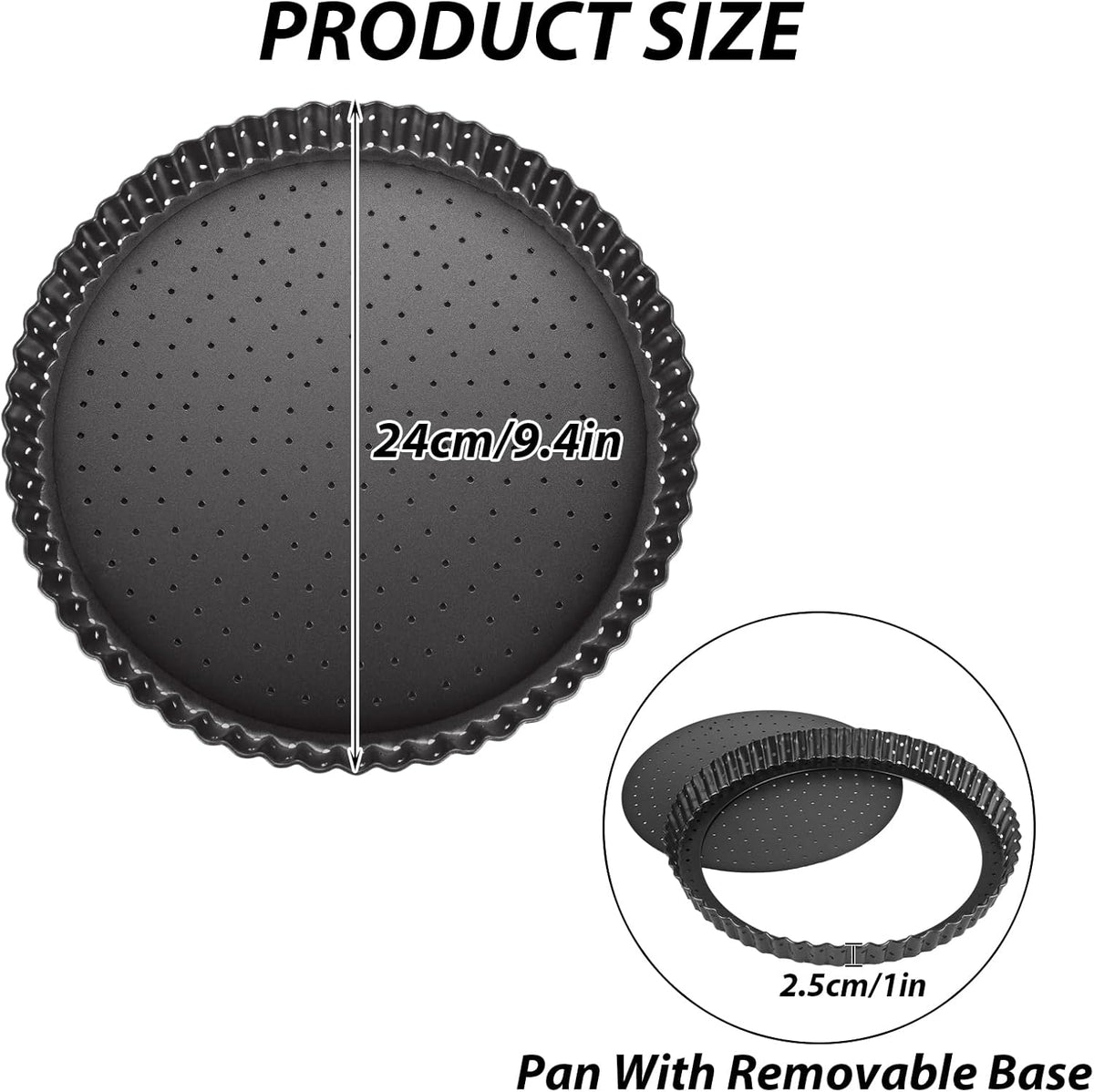 SENENQU 2 PCS 9 Inch Non-Stick Tart Pan, Pie Tart Quiche Pans Removable Bottom Tart Pans Non Stick Pie Pan, Loose Bottom Fluted Tart Pan Round Pot Quiche Pan for Oven Baking