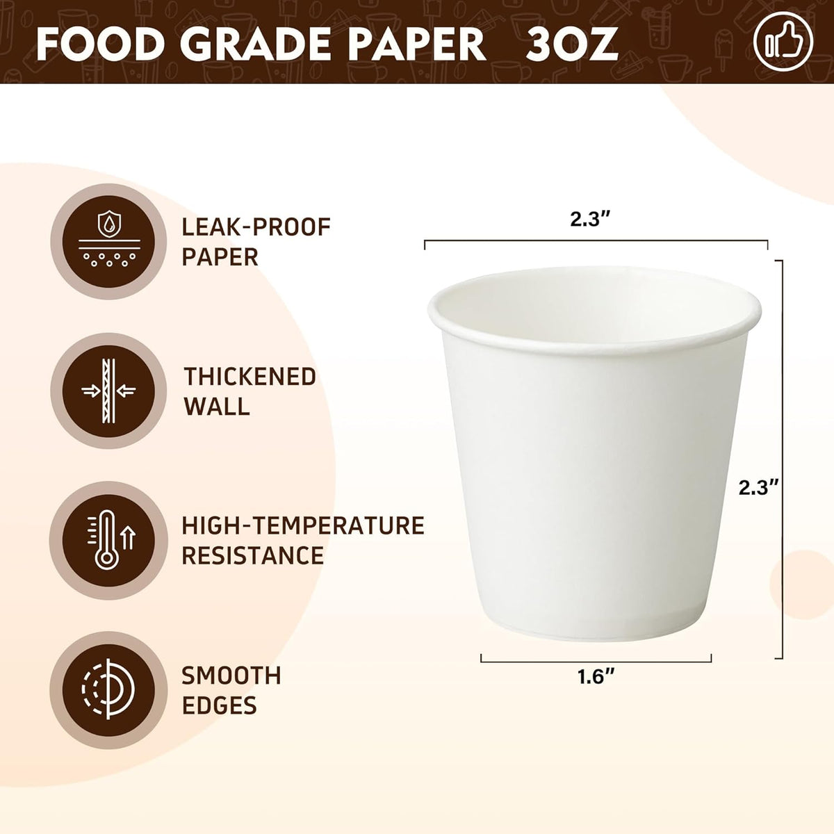 YEEHAW 3 oz 100 Pack Disposable Paper Coffee Bathroom Cups, Small White Mouthwash Cup for Bathroom