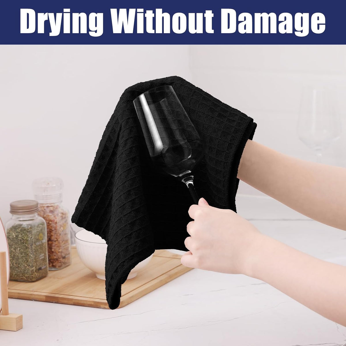 Homaxy Microfiber Waffle Weave Kitchen Dish Cloths, 12 x 12 Inch Ultra Absorbent and Solid Color Dish Towels for Kitchen Fast Drying Dishcloth for Washing Dishes, 8 Pack, Black