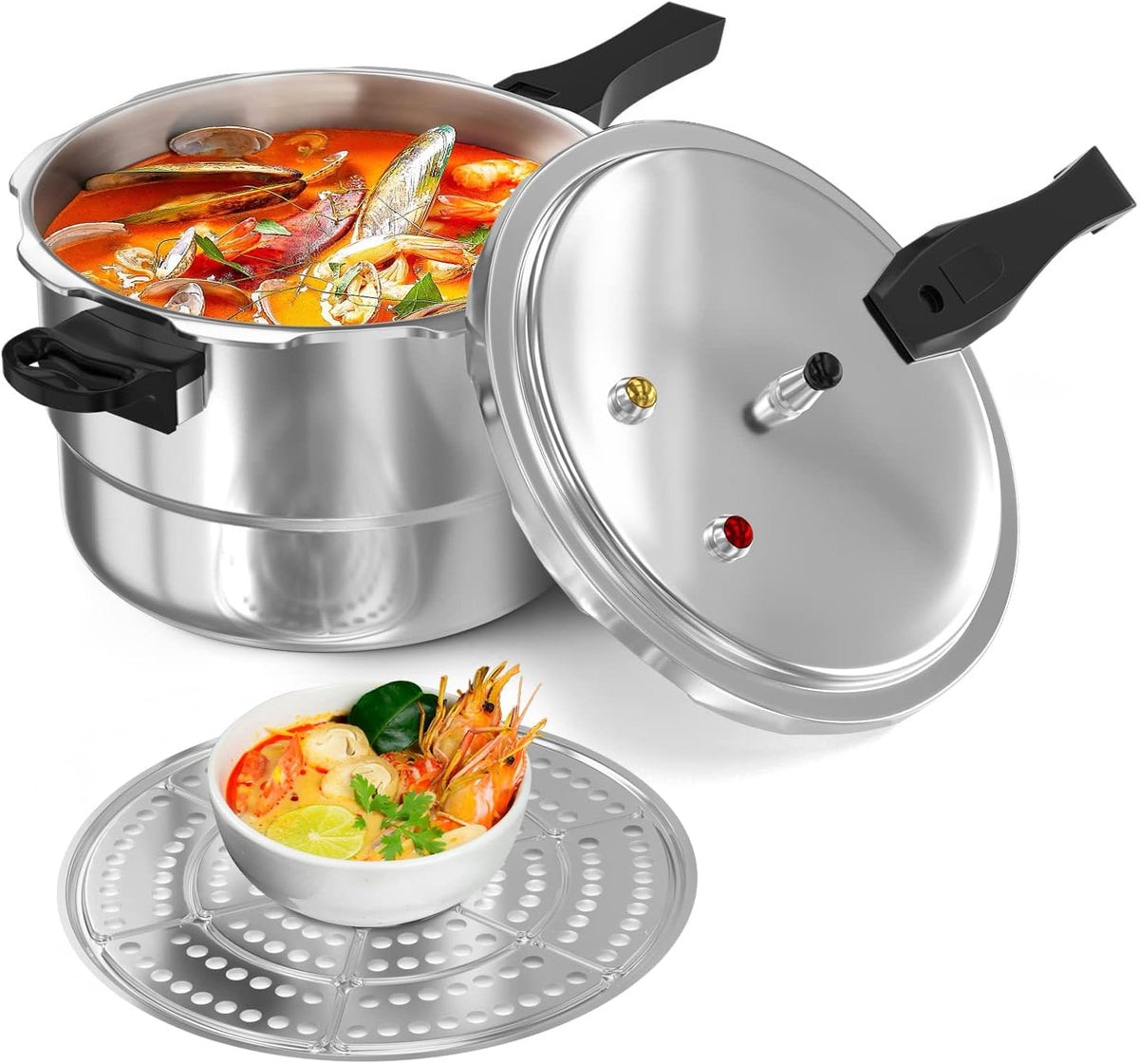 WantJoin 6Qt Aluminum Pressure Cooker w/Release Valve & Multiple Protective Devices,Pressure Canner Compatible with Gas & Induction Cooker,Canner Rack Included