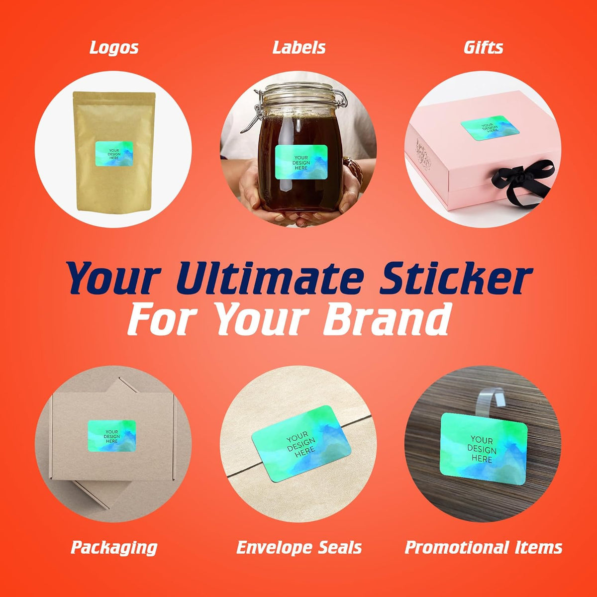 100 Custom Vinyl Stickers - Upload Your own Image, Text, Design, Logo - Personalized Logo Labels for Handmade, Packaging, Bottle, Jars, Candle, Brand Stickers (Blue Green, 3x2)