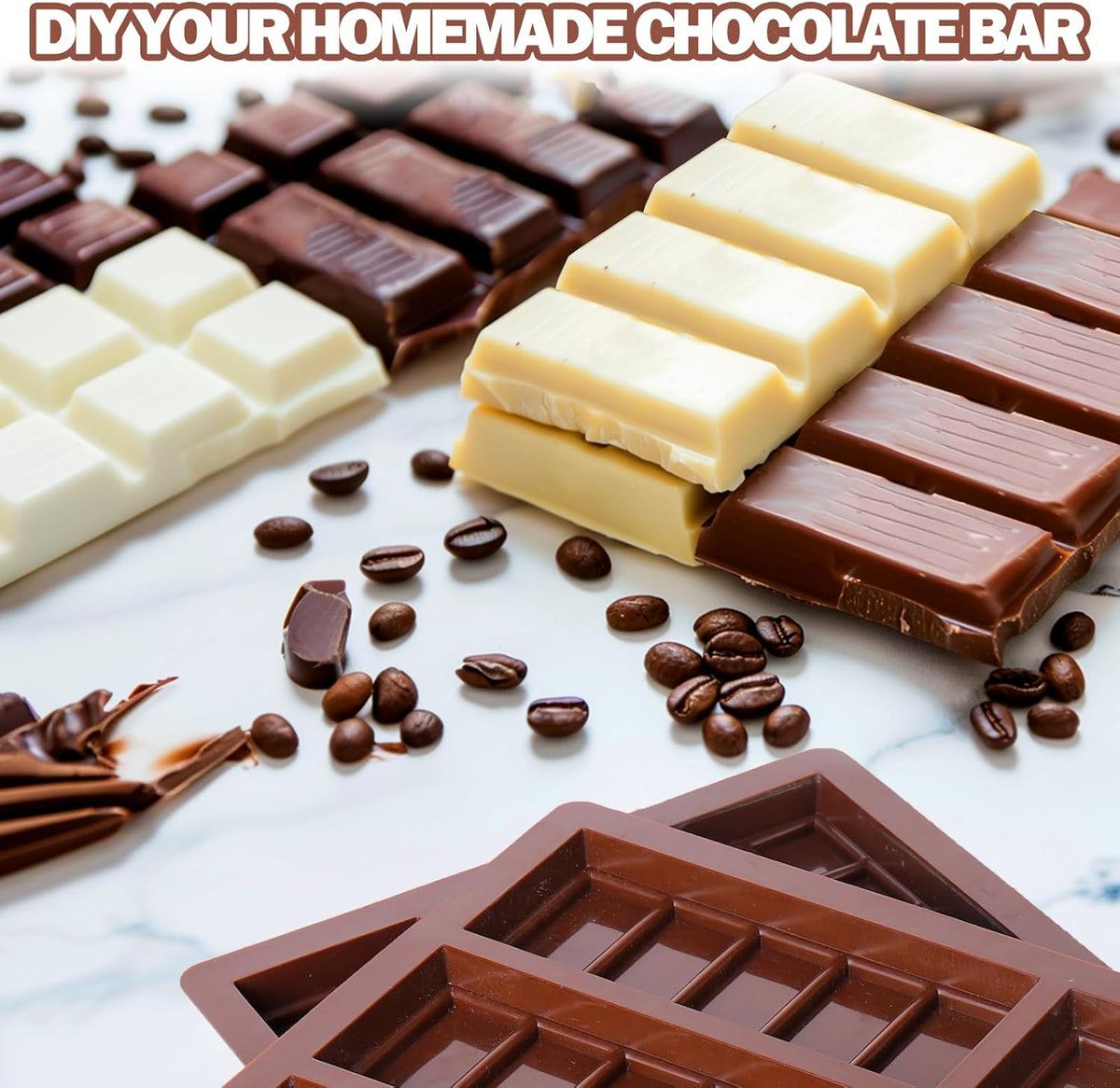 Mity Rain Chocolate Bar Mold Deep - Silicone Thick Mold for Stuffed Bars, Knafeh Pistachio Chocolate Break Apart Candy Molds With 200pcs Storage Bags (Square + Rectangle)