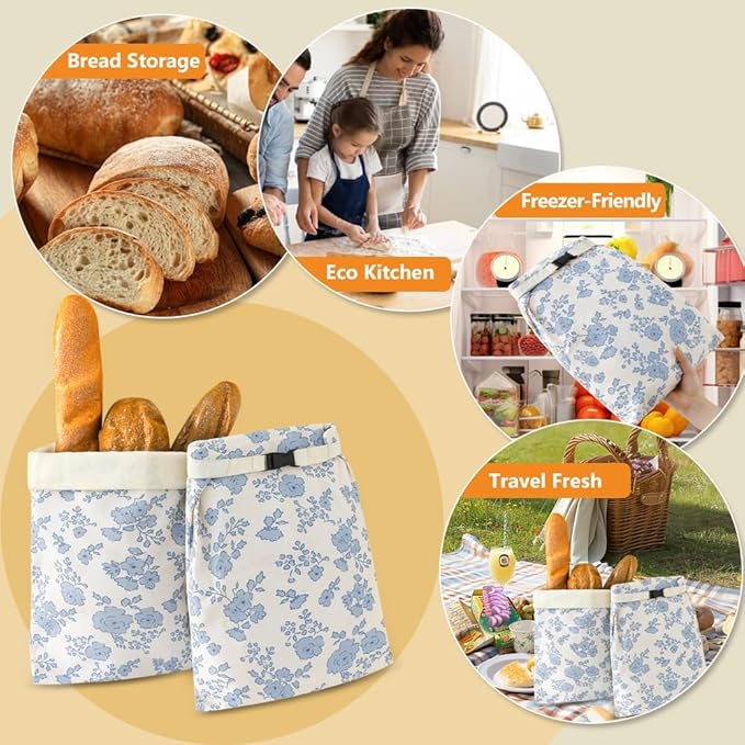 Bread Bags for Homemade bread,2 Pack Sourdough Bread Bags,Beeswax Bread Bags for Bourdough,Reusable Bread Storage