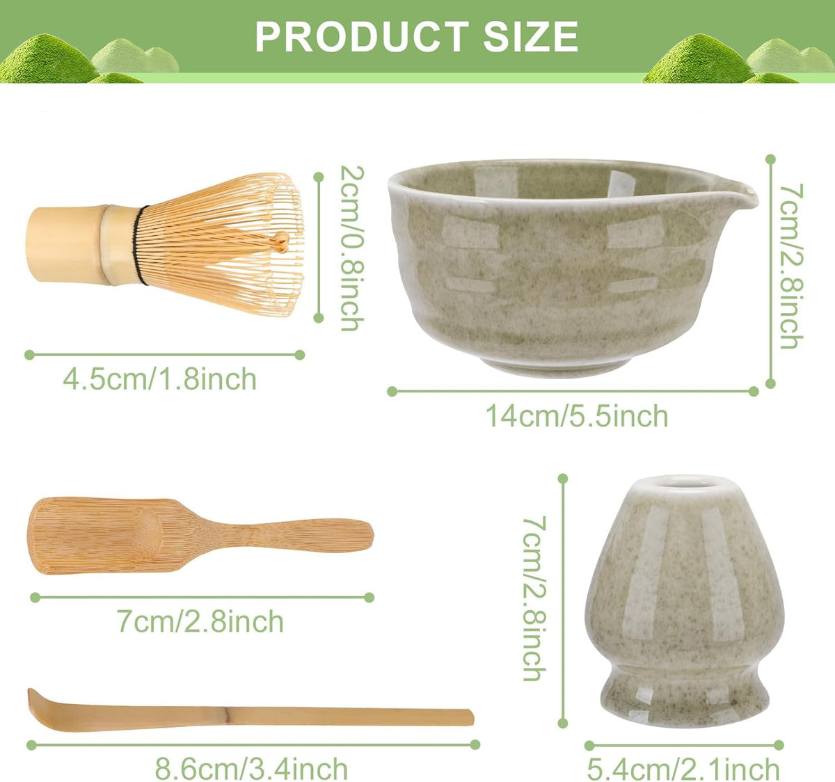 Matcha Whisk Set,5Pcs Japanese Matcha Tea Set - Matcha Bowl with Spout,Matcha Whisk Holder, Bamboo Whisk, 2Pcs Scoop, Matcha Kit Gift for Matcha Lovers Christmas,Matcha Starter Set(Mottled Green)