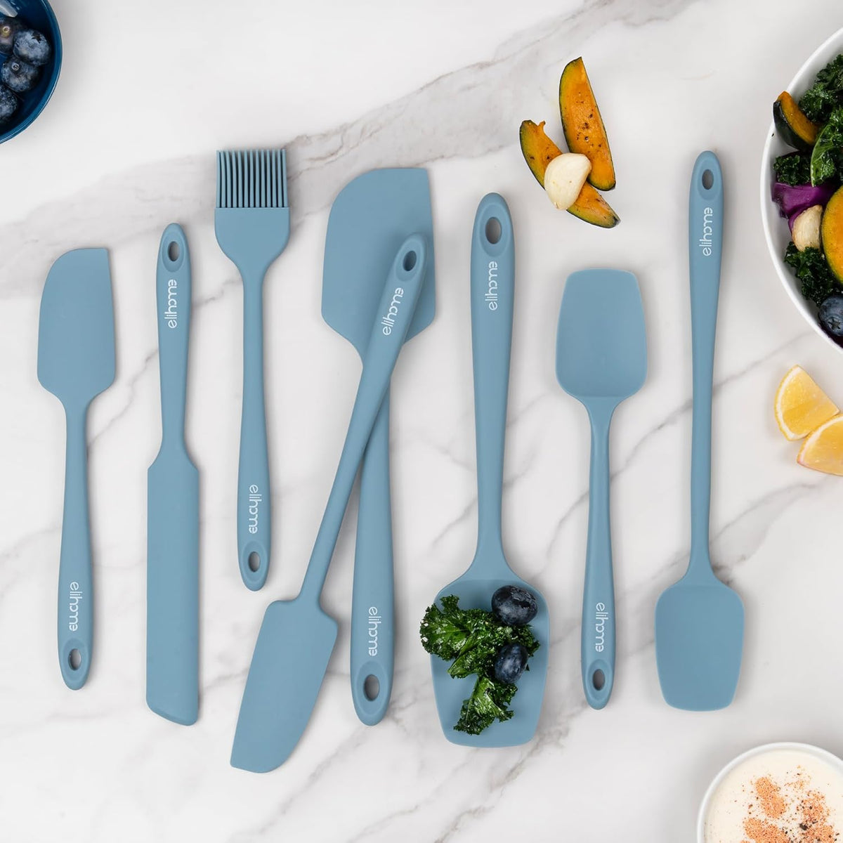 Elihome Classic Silicone Spoonula - Non-Stick Heat Resistant Silicone Scraper Spatula for Mixing, Serving, Scraping, Stirring, and More - 11 Inch, Slate Teal Grey