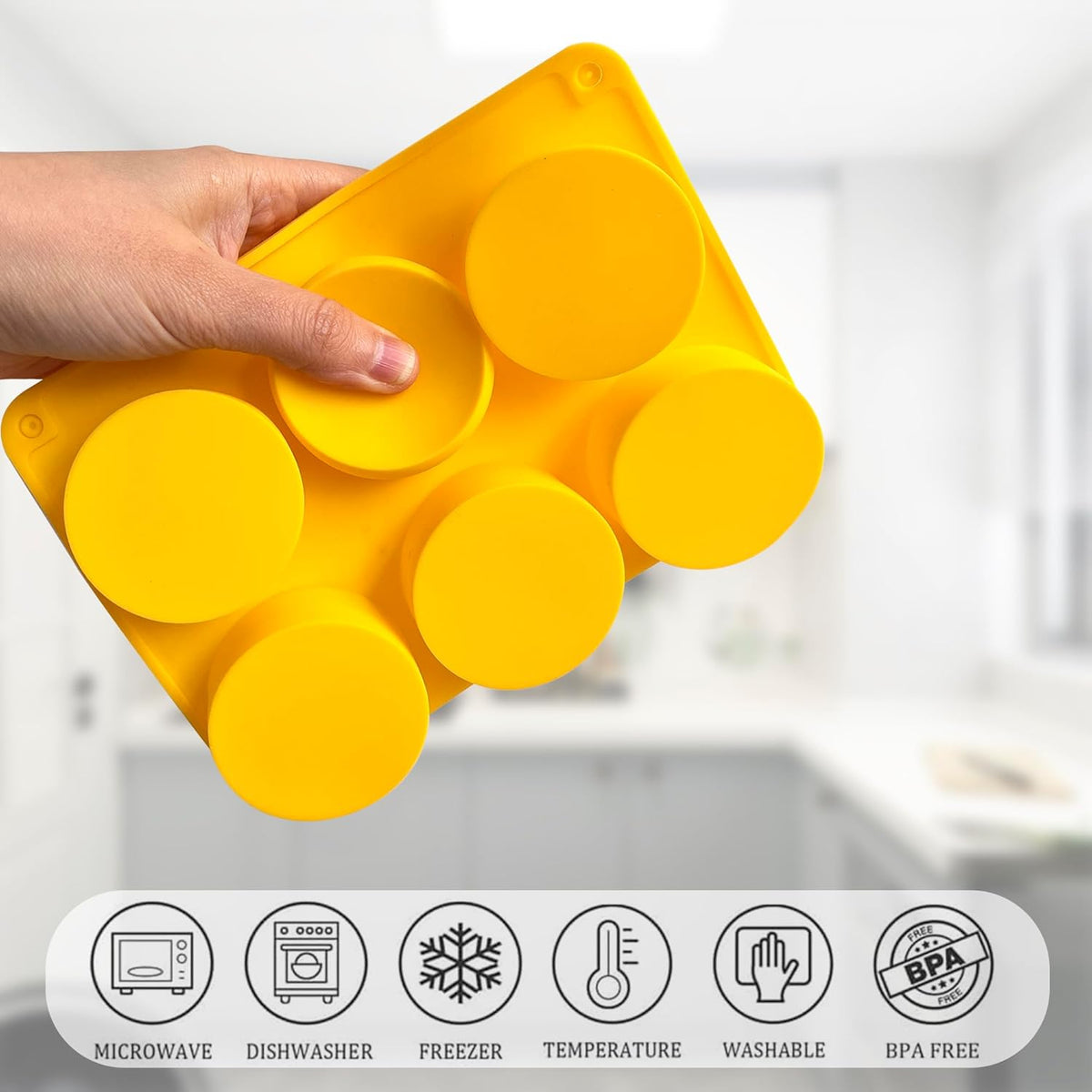 Round Chocolate Cookie Silicone Molds, New Size 12-Cavity Cylinder Chocolate Cover Cookie Silicone Molds for Candy Mini Cakes Jelly Baking (Yellow)