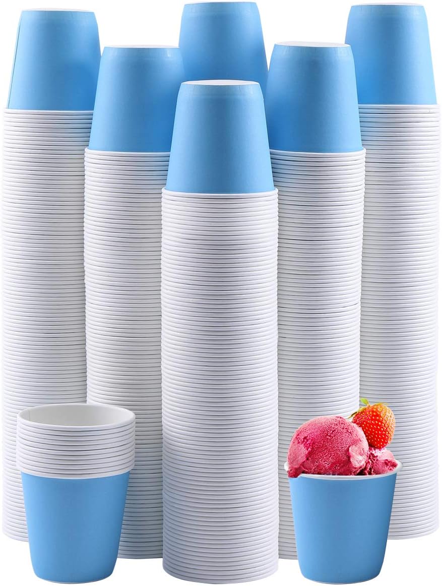 Turbo Bee 600 Pack 3 oz Disposable Paper Cups,Hot/Cold Beverage Drinking Cup,Small Blue Paper Cups for Bathroom and Mouthwash
