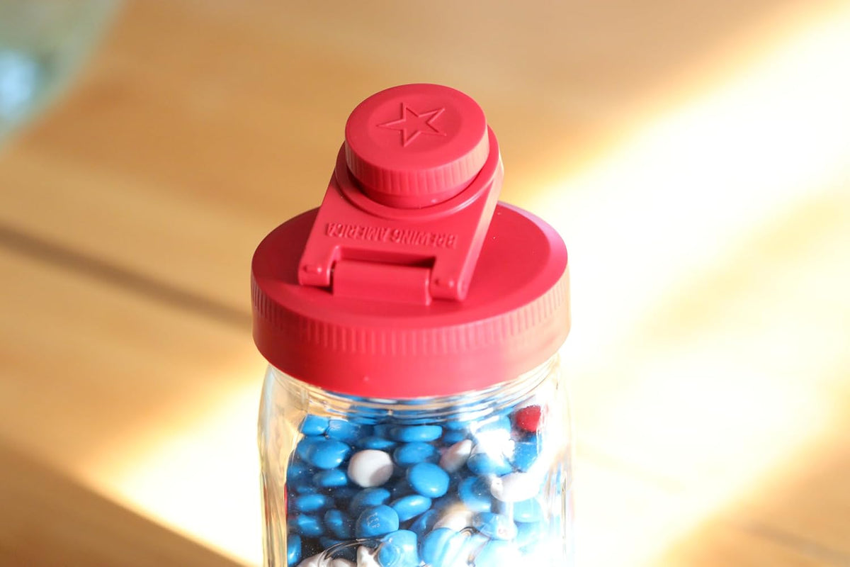 Brewing America Mason Jar Drinking Cup Pint and Half Drinking Lid and Azure 24oz Jar (2, Old Glory Red)