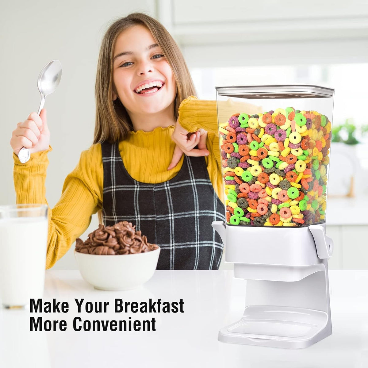 Cereal Dispenser Countertop Large Cereal Containers Storage Dispenser For Pantry Dry Food Dispenser Countertop Rice Candy Dispenser Machine For Snack,Nuts, Granola(White,3 pack)