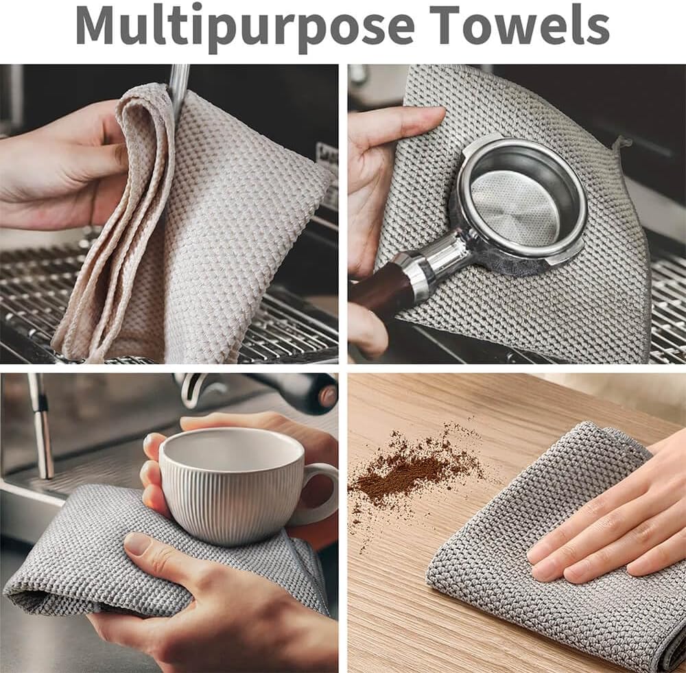 Barista Towel 6 Pack, Extra Thick Microfiber Coffee Cleaning Cloths, Espresso Machine Accessories for Coffee Bar, Steam Wand, Countertop, Milk Frother, 12”x12”