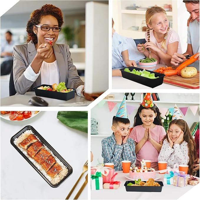 Disposable Food Storage Containers with Lids Meal Prep Compartment To Go Take Out Plastic Black, Sturdy Leakproof Food Safe, Microwave Freezer Dishwasher Safe (25, 1 compartment)