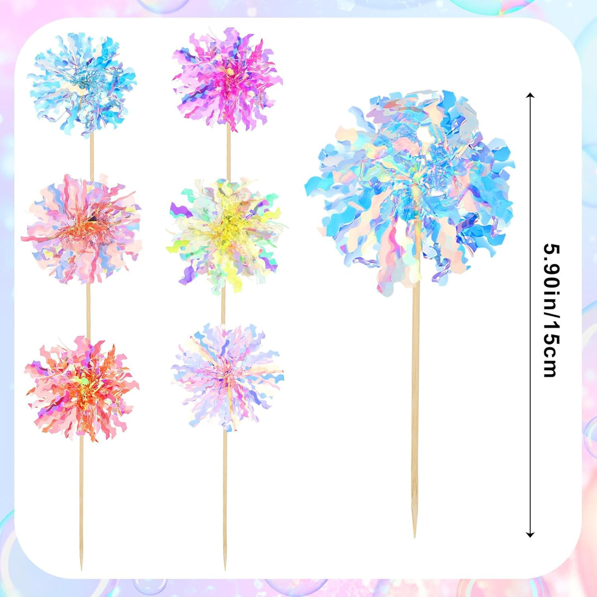 14Pcs Foil Firework Cupcake Toppers, Sparkle Tinsel Cake Toppers, Tinsel Drink Cake Decoration, Cocktail Food Fruit Toothpick for Cake Decoration Party Supplies