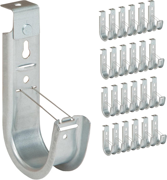 ICC Ceiling Mount J Hook 2” with Retainer Clip - Galvanized Steel Cable Management Hooks for Hanging Cable - Rust-Resistant, EIA and TIA Compliant - 2 Inch 25-Pack