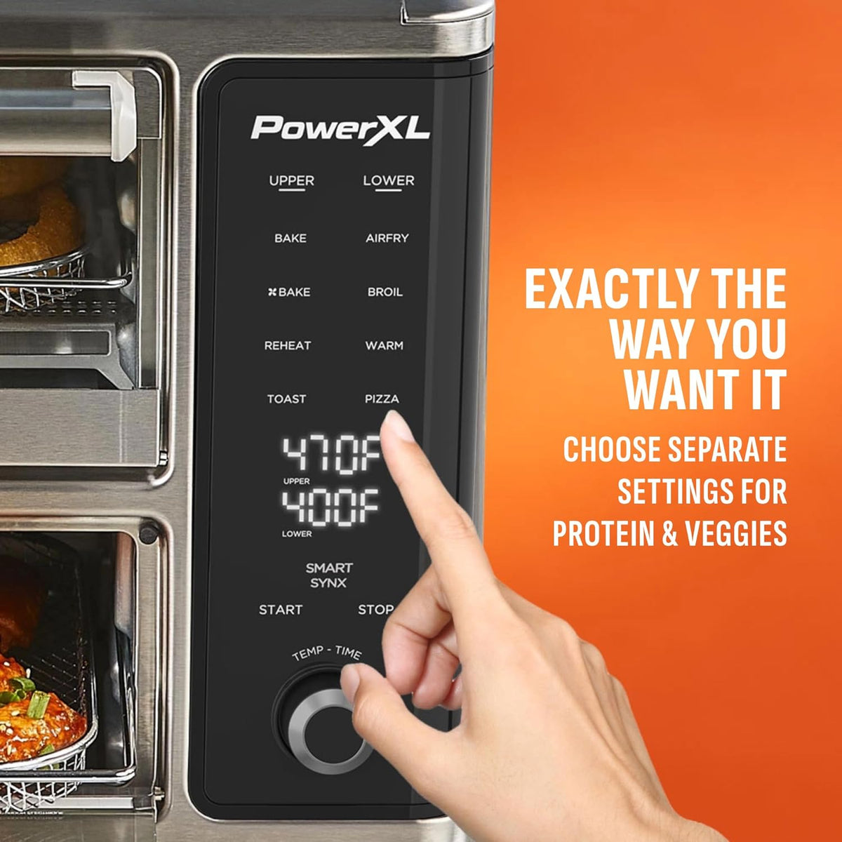 PowerXL SmartSynx Dual Door Oven, 8 Quick-Touch Cooking Presets including Air Fry, Toast, Bake, Broil, Reheat and More, Cook 2 Different Foods at the Same Time, Large Capacity & Adjustable Temperature