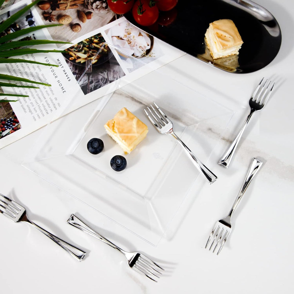 WDF 300 Pieces Silver Plastic Mini Forks 4 Inches Silver Plastic Forks Heavy Duty Plastic Tasting Forks Perfect for Small Appetizers and Desserts