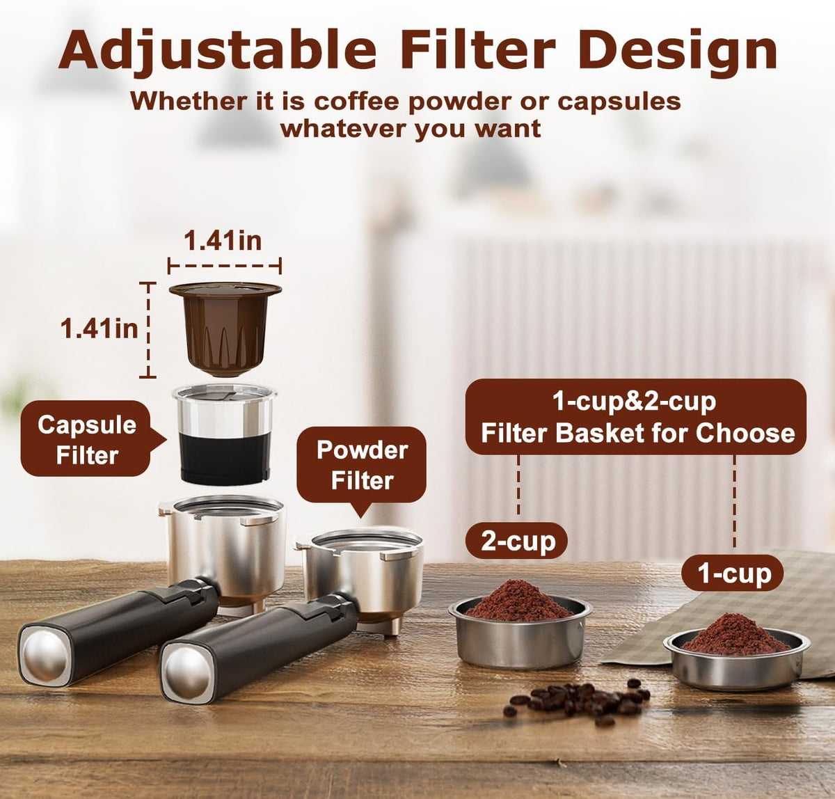 2in1 20 Bar Espresso Machine with Milk Frother, Coffee Latte Cappuccino Maker for Home, Coffee Machine Suitable for Coffee Powder/Capsules, Espresso Machines with Thermometer