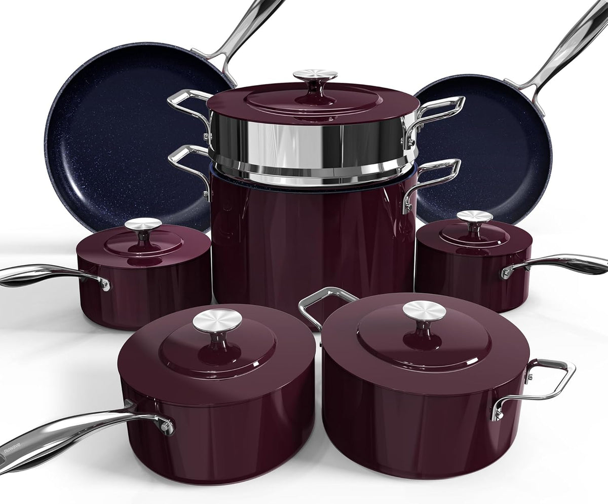 Nuwave Lux 13pc Forged Lightweight Cookware Set PFAS Free, Healthy G10 Duralon Ceramic Coating, Ultra Non-Stick, Stay-Cool Handles, Works on All Cooktops & Induction Ready
