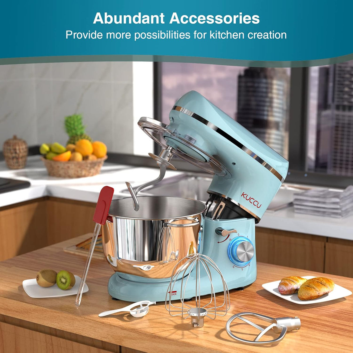 Stand Mixer, 6.5 Qt 660W, 6-Speed Tilt-Head Food Dough Mixer, Kitchen Electric Mixer with Stainless Steel Bowl,Dough Hook,Whisk, Beater, Egg white separator (6.5-QT, Blue)