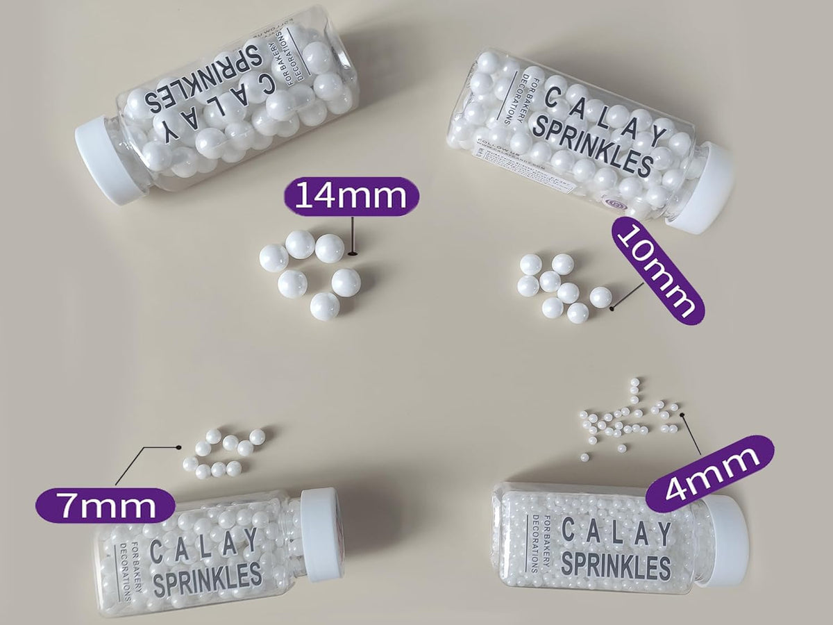 Edible White Pearl Sugar Sprinkles 3.53 oz, 14mm Candy Pearls Ideal for Baking, Cake and Cupcake Toppers, Cookie Decoration, Ice Cream Topping, Wedding Shower Valentines Halloween Christmas