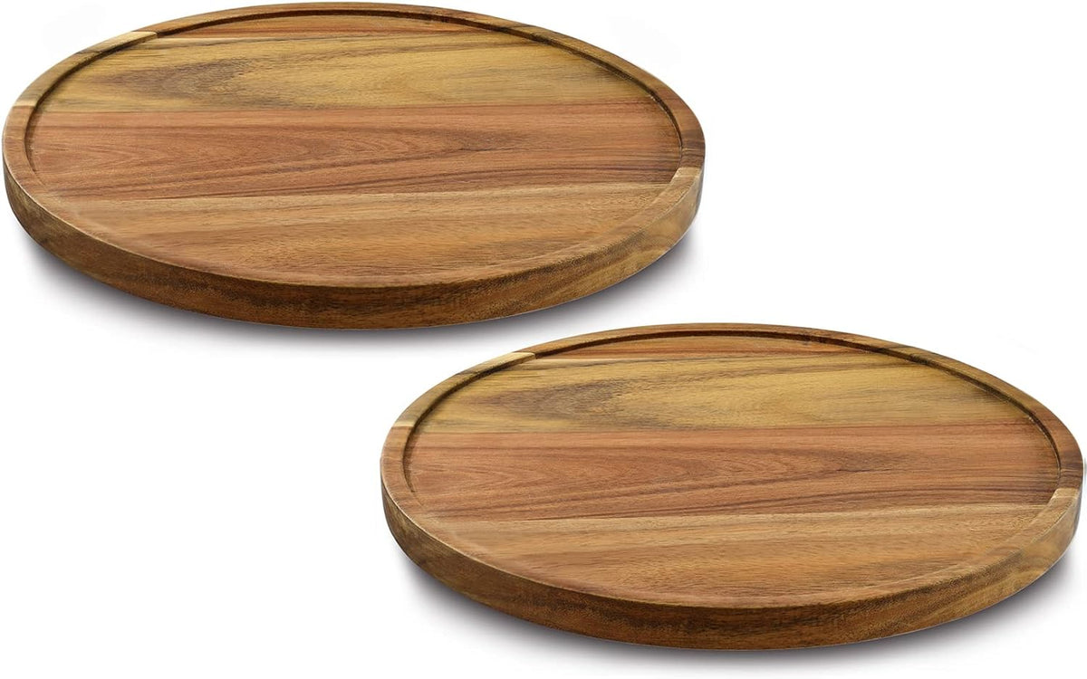 9" Acacia Wood Lazy Susan Organizer Kitchen Turntable for Cabinet Pantry Table Organization,2 Pack