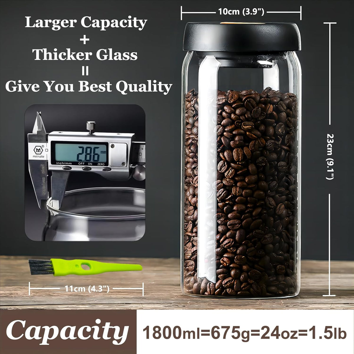 Vacuum Glass Jar with Airtight Lid,61floz/1800ml Borosilicate Glass Coffee Canister Container,Perfect for Coffee Beans & Grounds,Loose Leaf Tea,Candy,Sugar,Nuts,Spices