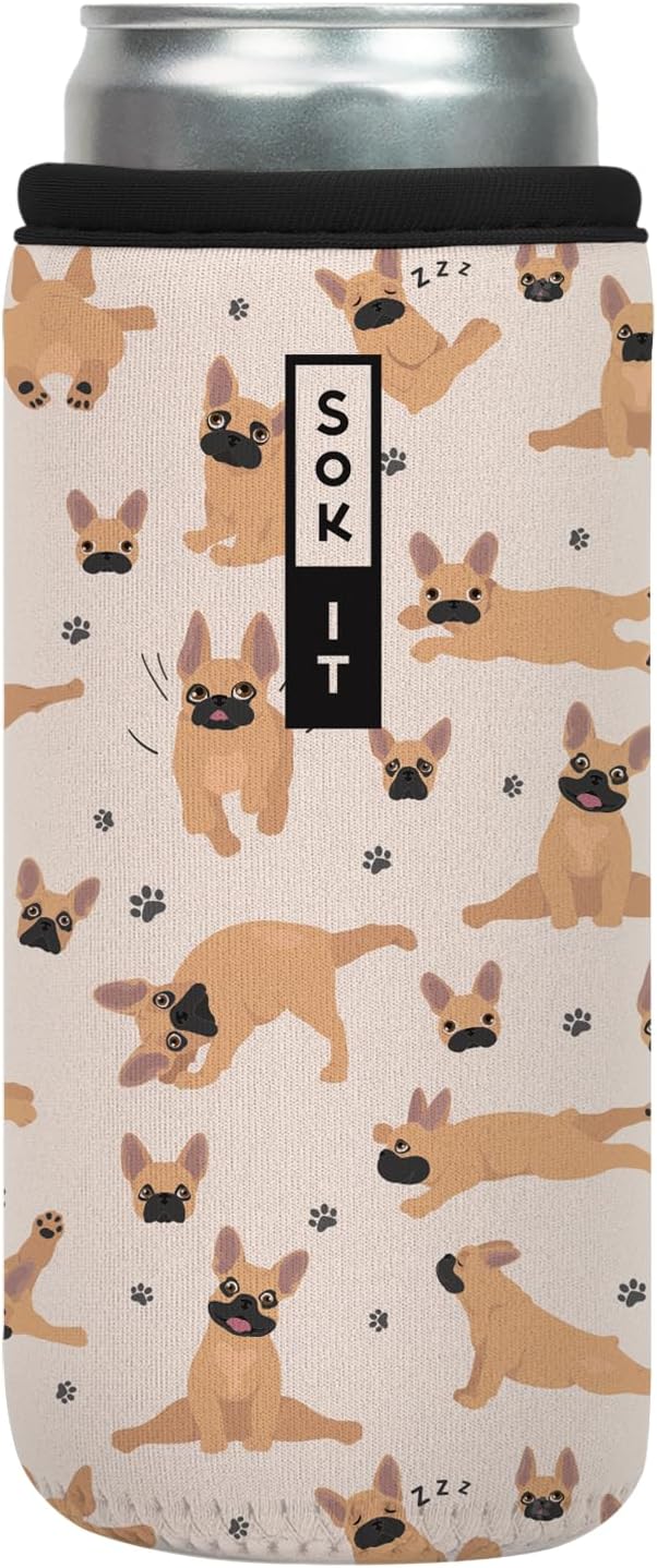 Sok It CanSok Sleeve for Beer & Soda Insulated Neoprene Cover (Pardon My Frenchie, 12oz Slim Can Sleeve)