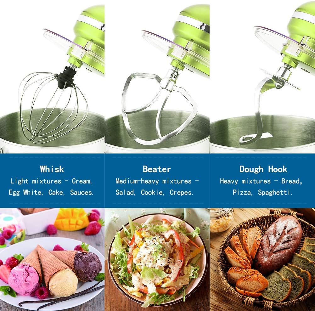 Aucma Stand Mixer,7.4QT Food Mixers, Kitchen Electric Mixer with Dough Hook, Wire Whip & Beater (Green, 7.4QT)