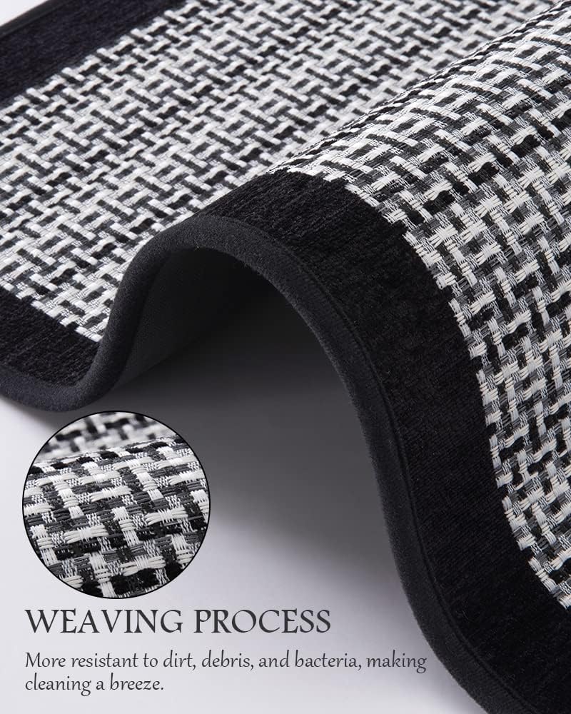 PADOOR Kitchen Mats for Floor, Kitchen Rugs Non Slip Washable, Half Circle Kitchen Floor Mat Sink Rug Rubber Backed Super Absorbent, 20”x32” Black