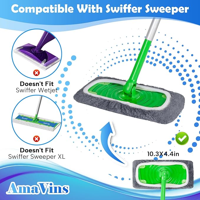 5 Pack Reusable Microfiber Mop Pads Compatible with Swiffer Sweeper Mop, Wet and Dry Flat mop Cover, Washable Mop Pads for Surface/Hardwood Floor Cleaning (Mop is Not Included)