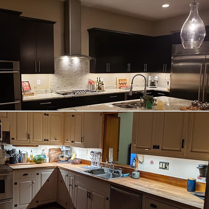 Litever Under Cabinet Lights Plug in, 6 pcs 12 Inches LED Light Strip Bars. Super Bright Dimmable Linkable for Kitchen Counter Above Cabinets Shelf Workbench Desk Closet Lighting. Daylight 5000K