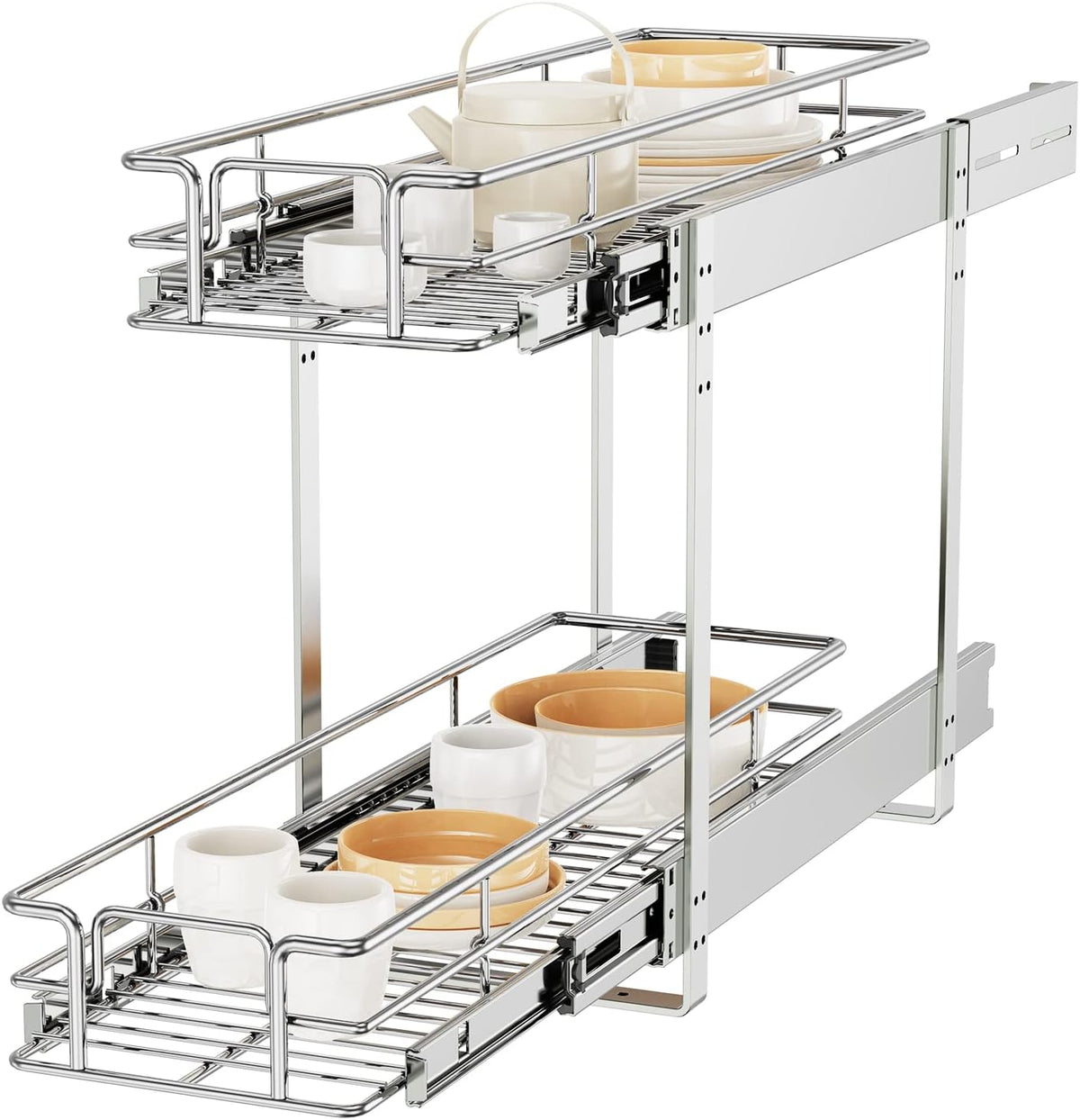 ROOMTEC Individual Pull Out Cabinet Organizer (5½"W x 21½"D), 2 Tier Spice Rack Organizer for Cabinet, Slide Out Drawer Pantry Shelf Organization and Storage for Kitchen Bathroom