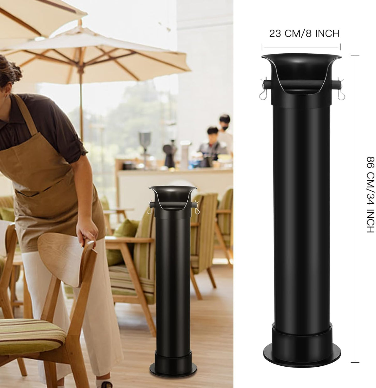 CURTA Espresso Coffee Knock Box with Garbage Bags(30Pcs), Commercial Knock Box for Coffee Grounds, Coffee Shop Kitchen Bar, Black, Extra Large Collection Dump Bin