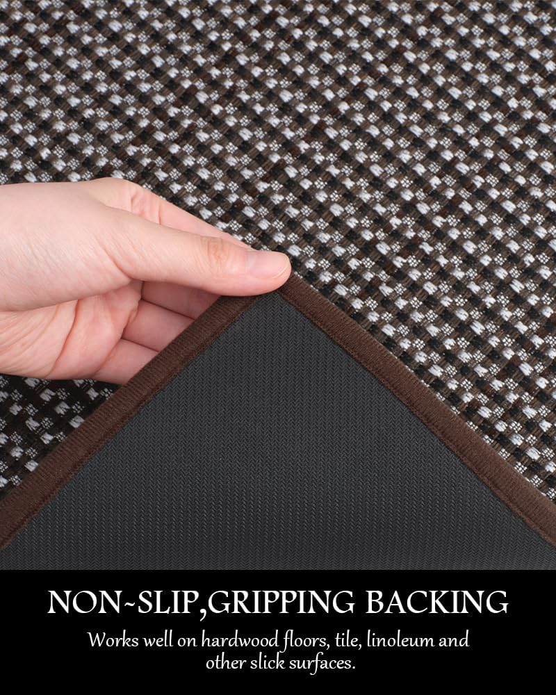 PADOOR Kitchen Mats for Floor, Kitchen Rugs Non Slip Washable, Half Circle Kitchen Floor Mat Sink Rug Rubber Backed Super Absorbent, 20”x32” Dark Brown