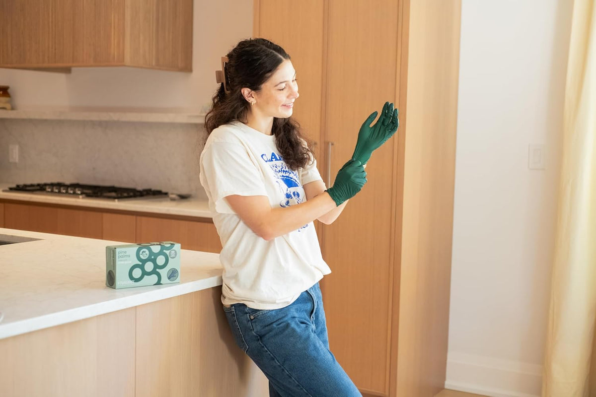 FRAMAR Biodegradable Green Gloves Latex Free Large – Disposable Nitrile Gloves Large, Cleaning Rubber Glove Disposable, Non Latex Hair Dye Glove 100 Pk