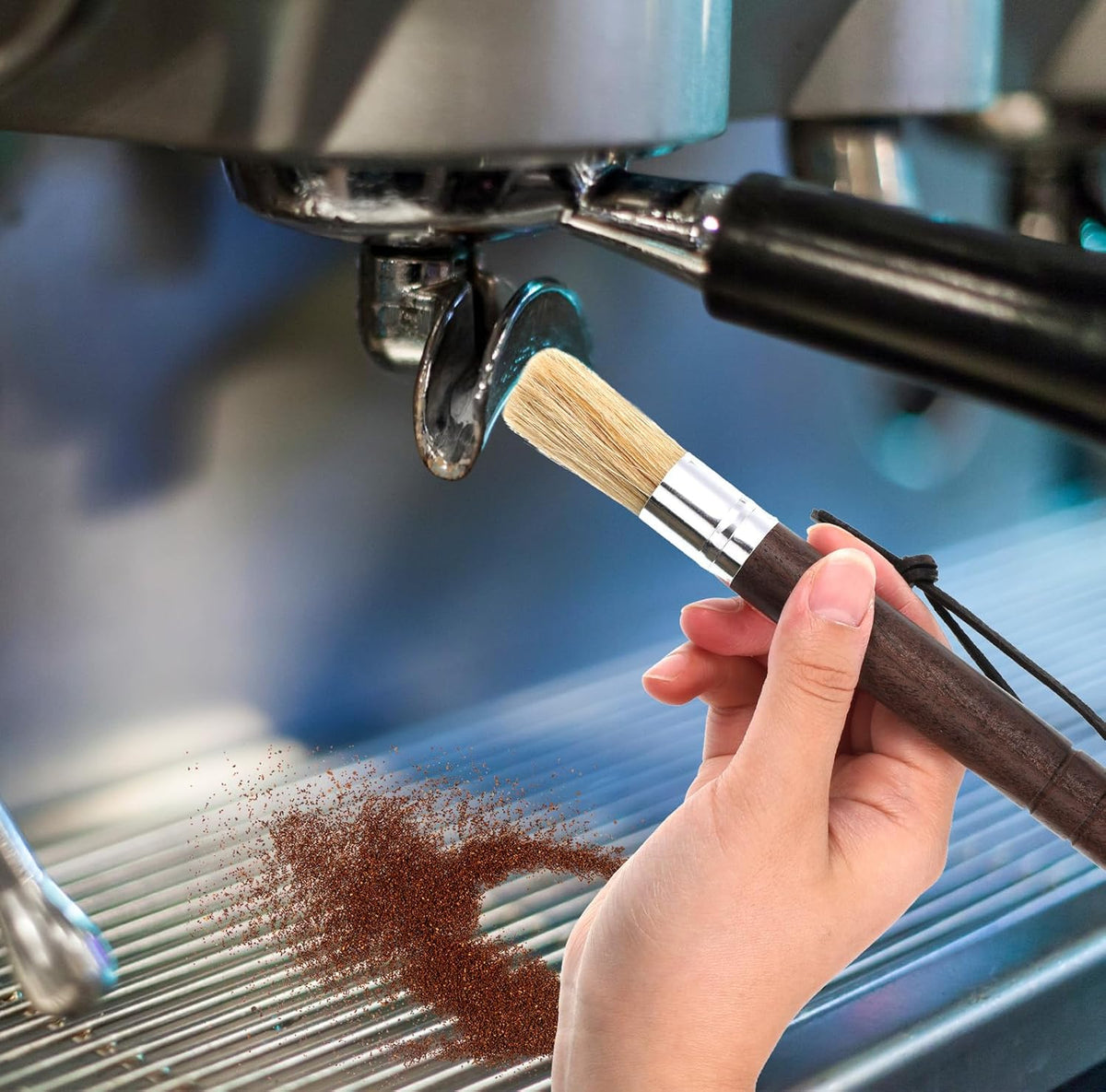 2 Pack Coffee Grinder Brush, Espresso Machine Brush with Wooden Handle and Natural Bristles, Coffee Grinder Cleaning Brushes for Home Kitchen Espresso Machine Cleaner Tool