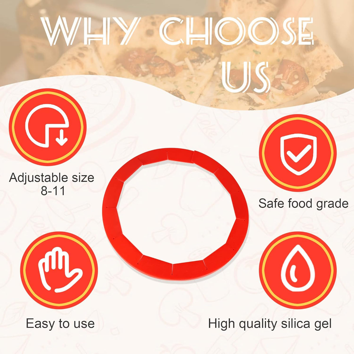 2 Pack Adjustable Silicone Pie Crust Shield Pie BPA-free Protectors Adjustable Bake Crust Protector Pie Crust Protector Cover Kitchen Tool for Baking Pie Pizza, Fit 8-11.5 Inch Pies(Red)