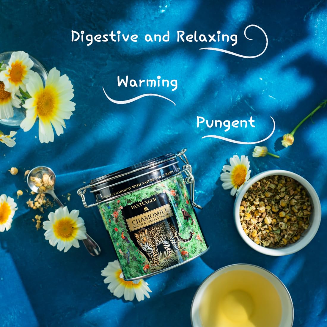Organic German Chamomile & Ginger Herbal Tea | Loose Leaf Tea - 40 Servings | Calming and Digestive Caffeine Free Herbal Tea | By Pantenger