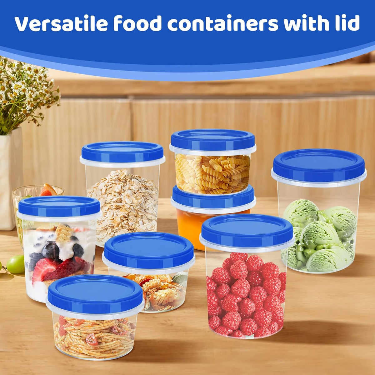 Heavy Duty Airtight Plastic Containers with Twist Top Lids, Stackable Freezer Containers for Lunch, Salad, Soup, Leftover, Ice Cream, BPA Free [6 Pack-32 oz]
