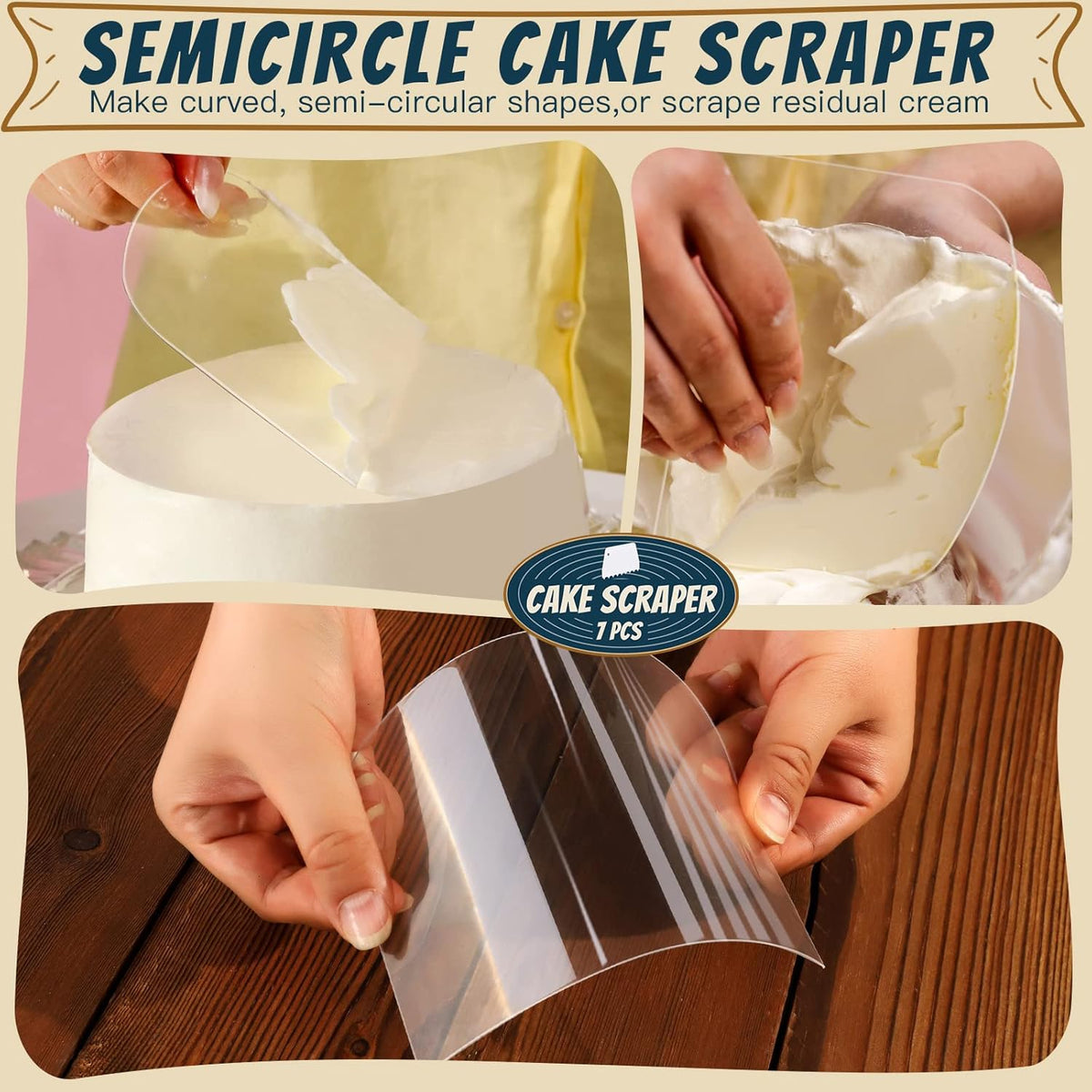 Teenitor Cake Scraper Cake Smoother, 7 Pcs Dough Scraper Bowl Scraper Cake Cutter Cake Spatula Bench Scraper Kitchen Plastic Scraper Tool Cake Decorating Kit