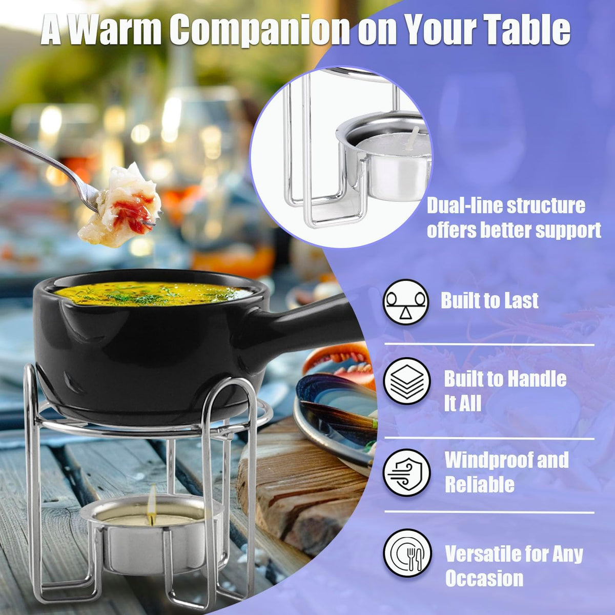 Artestia Butter Warmer for Seafood Set of 4, Ceramic Lobster Butter Warmers with 4 Pieces Tealight Candles for Melting Butter, Chocolate, with Handle, Dishwasher Safe, Black
