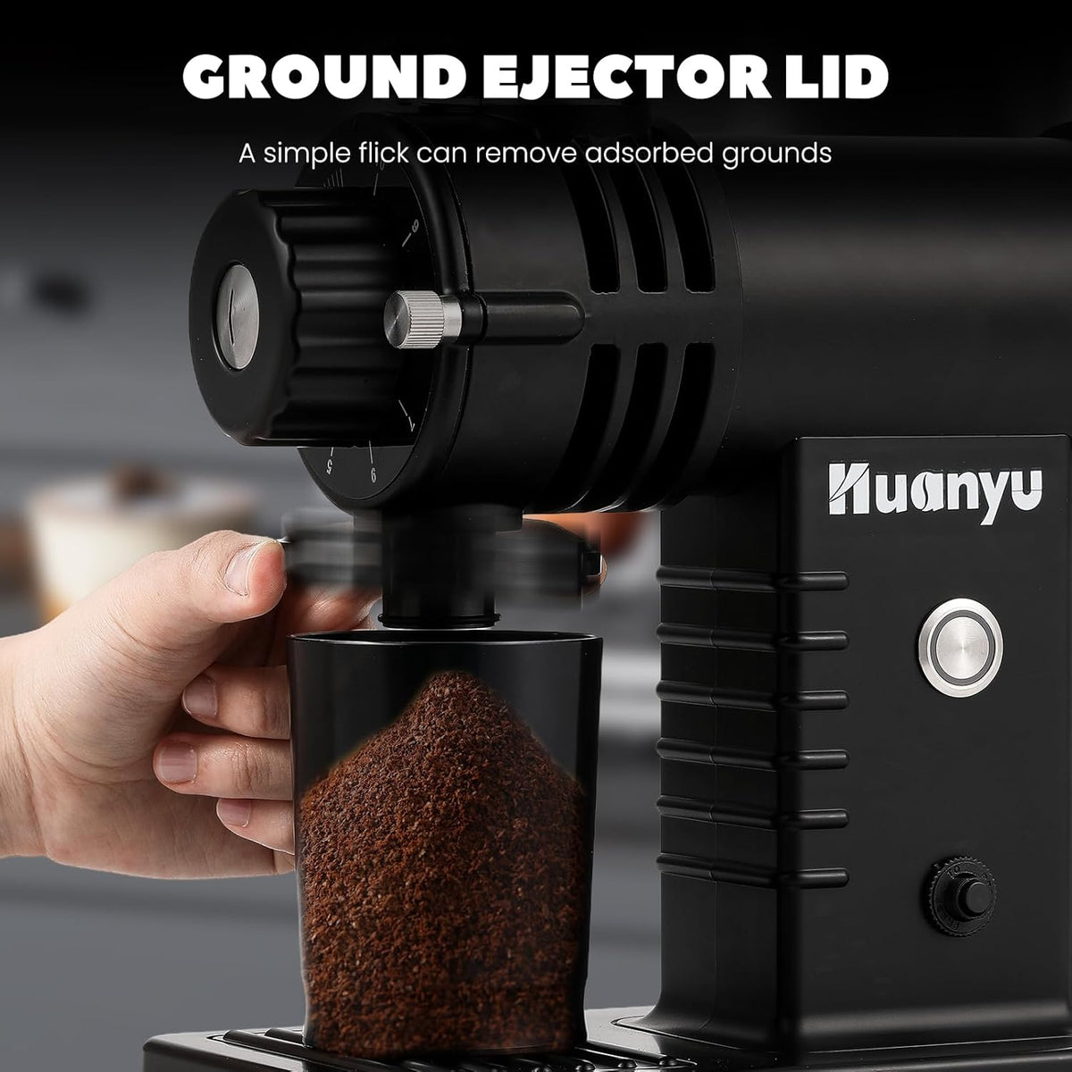 Huanyu Espresso Grinder with Titanium Flat Burr Electric Coffee Grinder with Hopper Bellows 10 Precise Grind Setting Coffee Grinders for Home Use Black