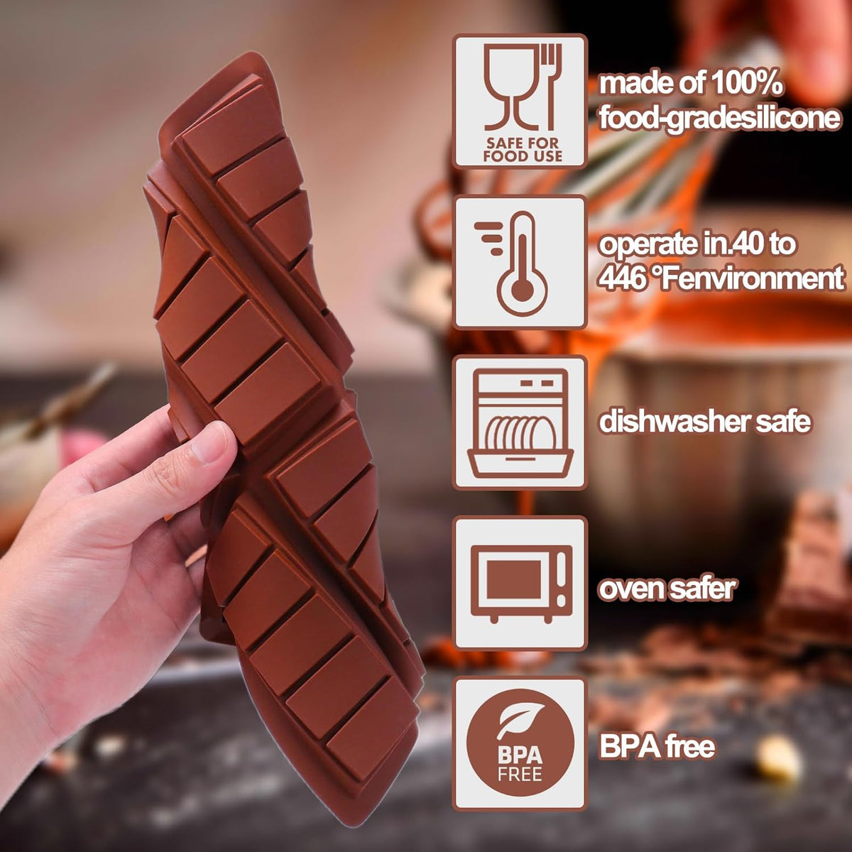 Mity Rain Chocolate Bar Mold Deep, Silicone Thick Mold for Stuffed Bars, Rectangle Knafeh Pistachio Break Apart Candy Molds With 100pcs Storage Bags