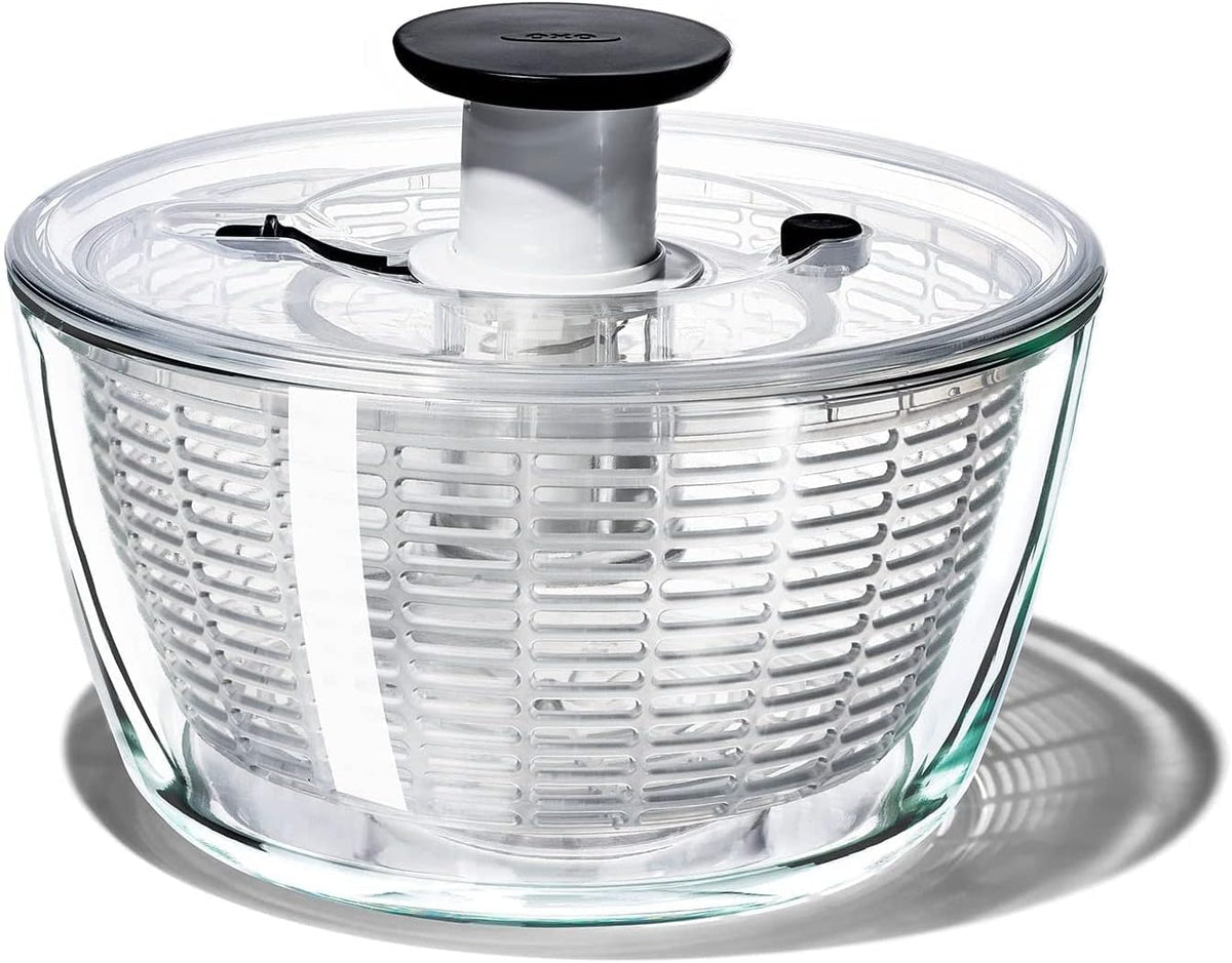 OXO Good Grips Glass Salad Spinner - Large 6.22-Qt Lettuce & Fruit Washer, Borosilicate Glass Bowl, BPA-Free, Easy Pump