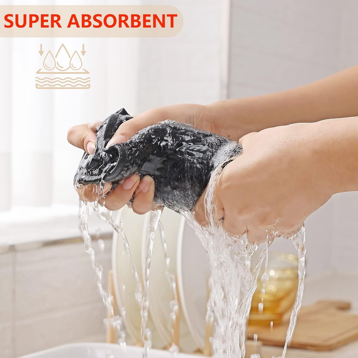 Kitinjoy 100% Cotton Waffle Weave Kitchen Towels, 8-Pack Super Soft and Absorbent Dish Towels for Drying Dishes, Kitchen Hand Towels, 13 in x 28 in, Black